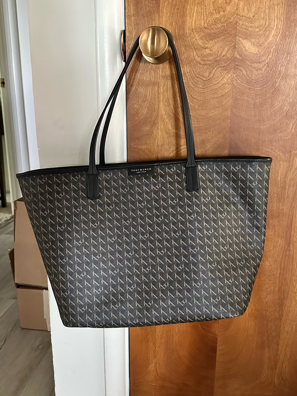 Tory Burch Monogram Black Tote with Double Straps